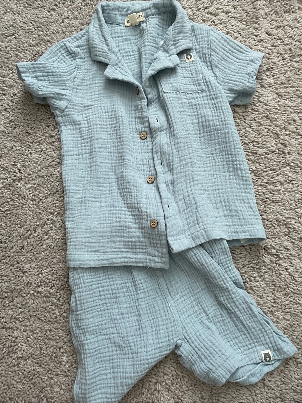 Light Blue Kids Cotton Gauze Pajama Set